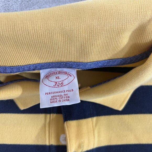 Brooks Brothers Polo Shirt Size XL Yellow Striped Blue 100% Cotton - Picture 5 of 9